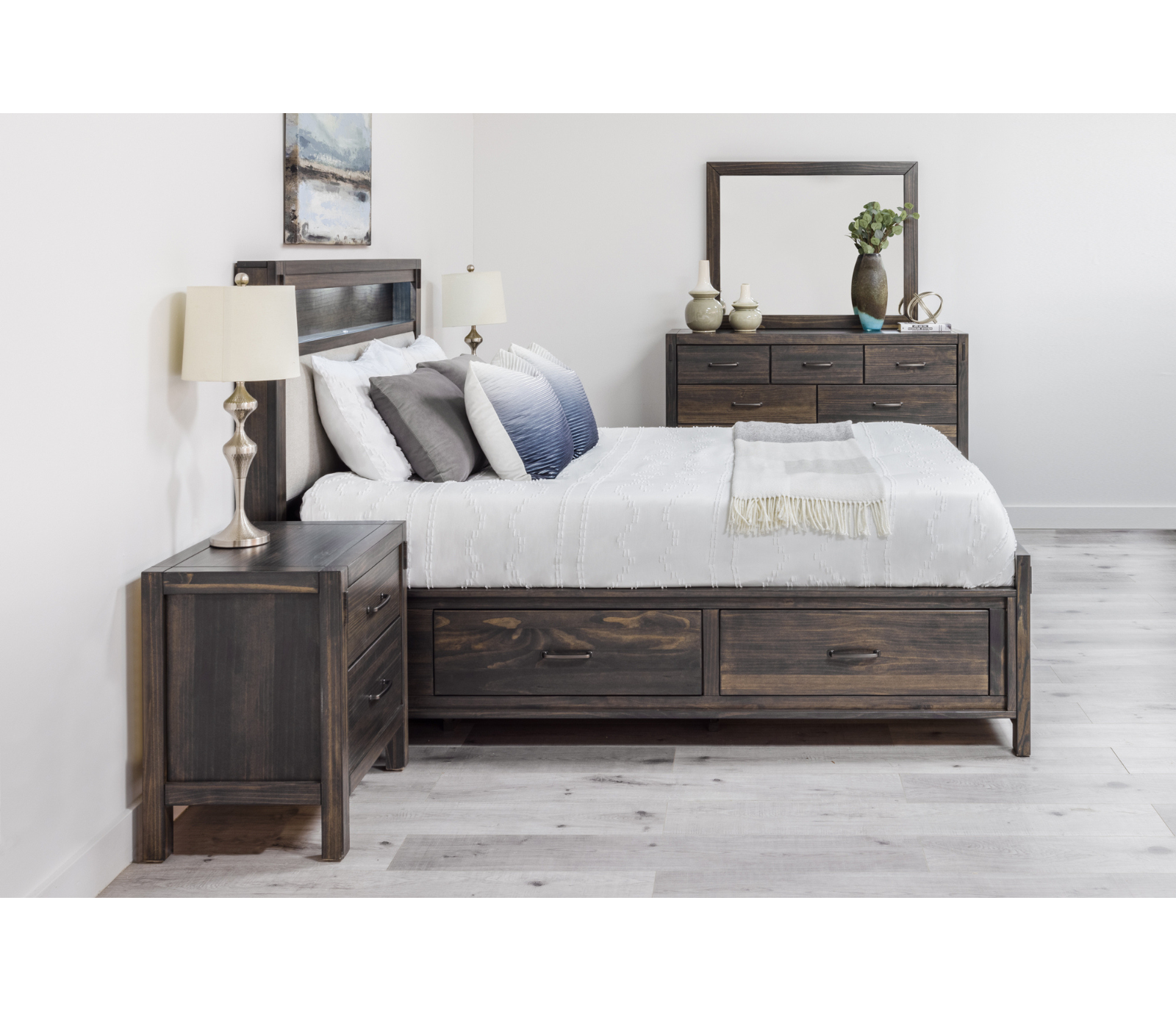 Stella Upholstered Storage Bed w/ LED Lights - Charcoal - Custom