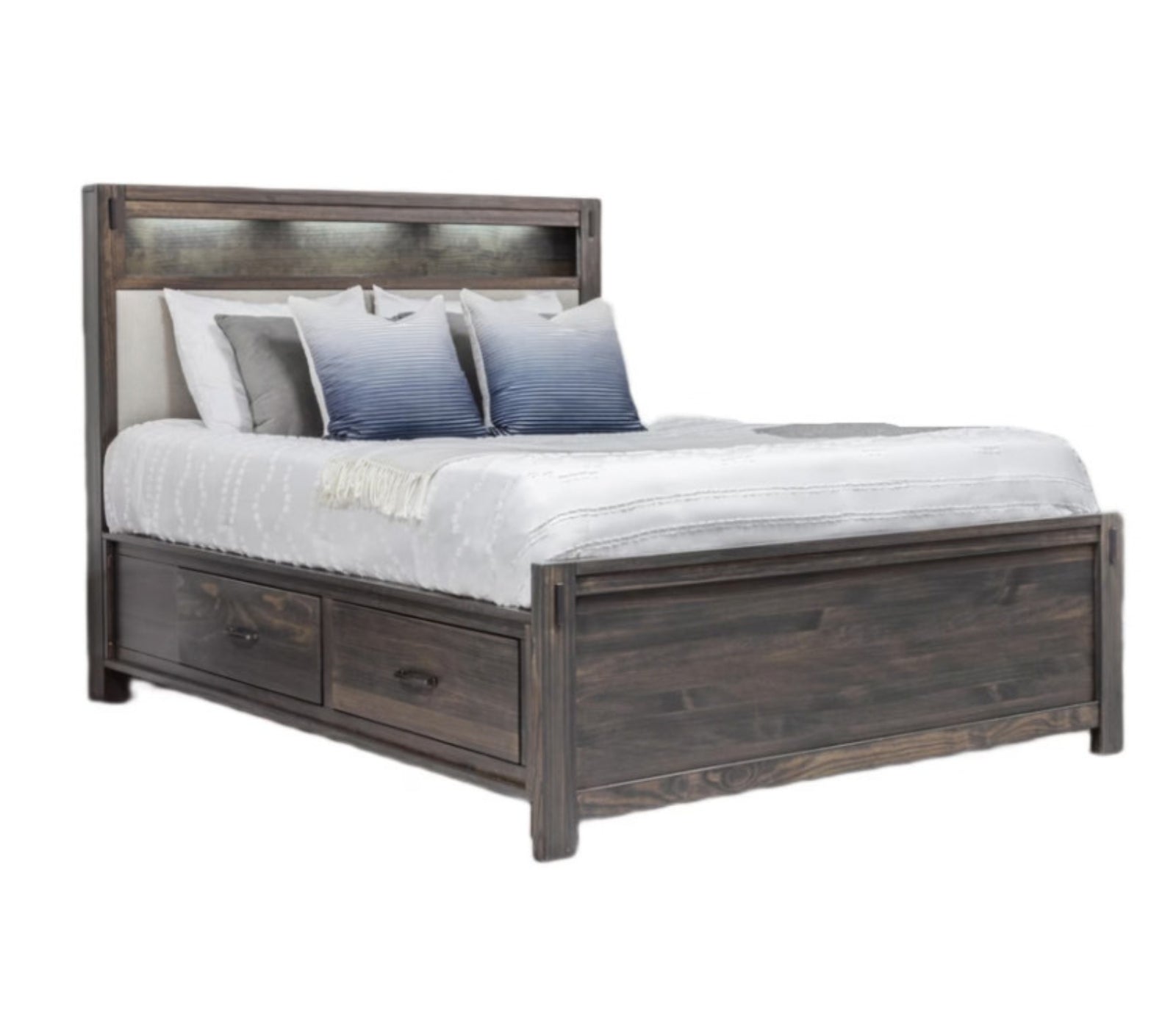 Stella Upholstered Storage Bed w/ LED Lights - Charcoal - Custom