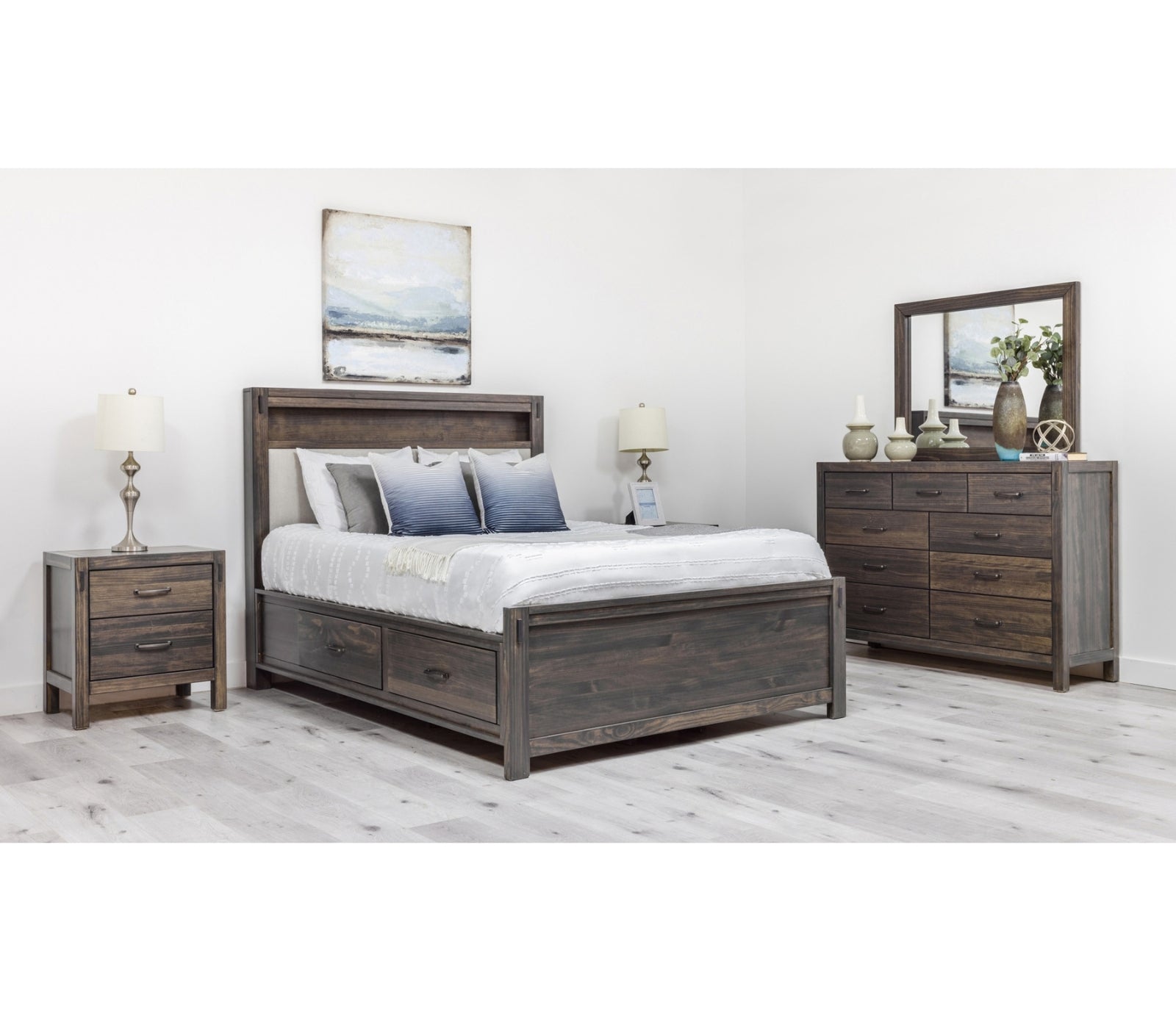 Stella Upholstered Storage Bed w/ LED Lights - Charcoal - Custom
