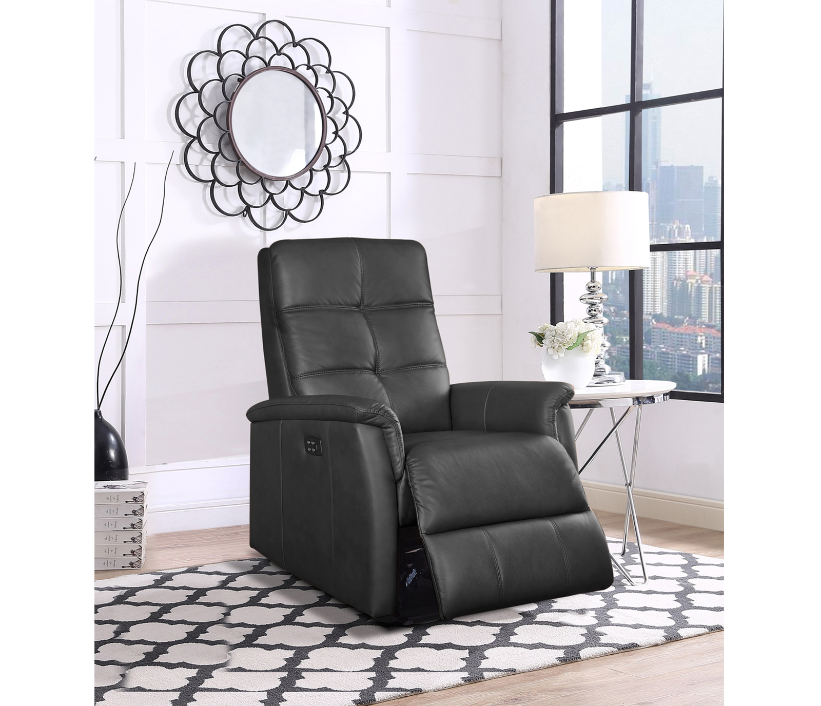 Benny Chair - Power Reclining w/ Power Headrest - Black Leather