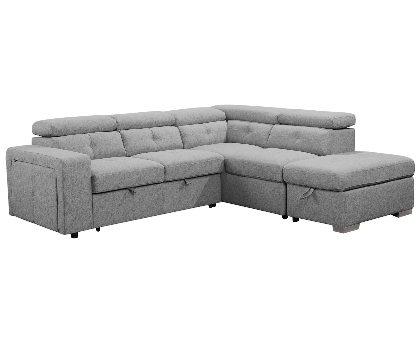 Yaletown 3 Piece Sectional w/ Sleeper - Light Grey Fabric