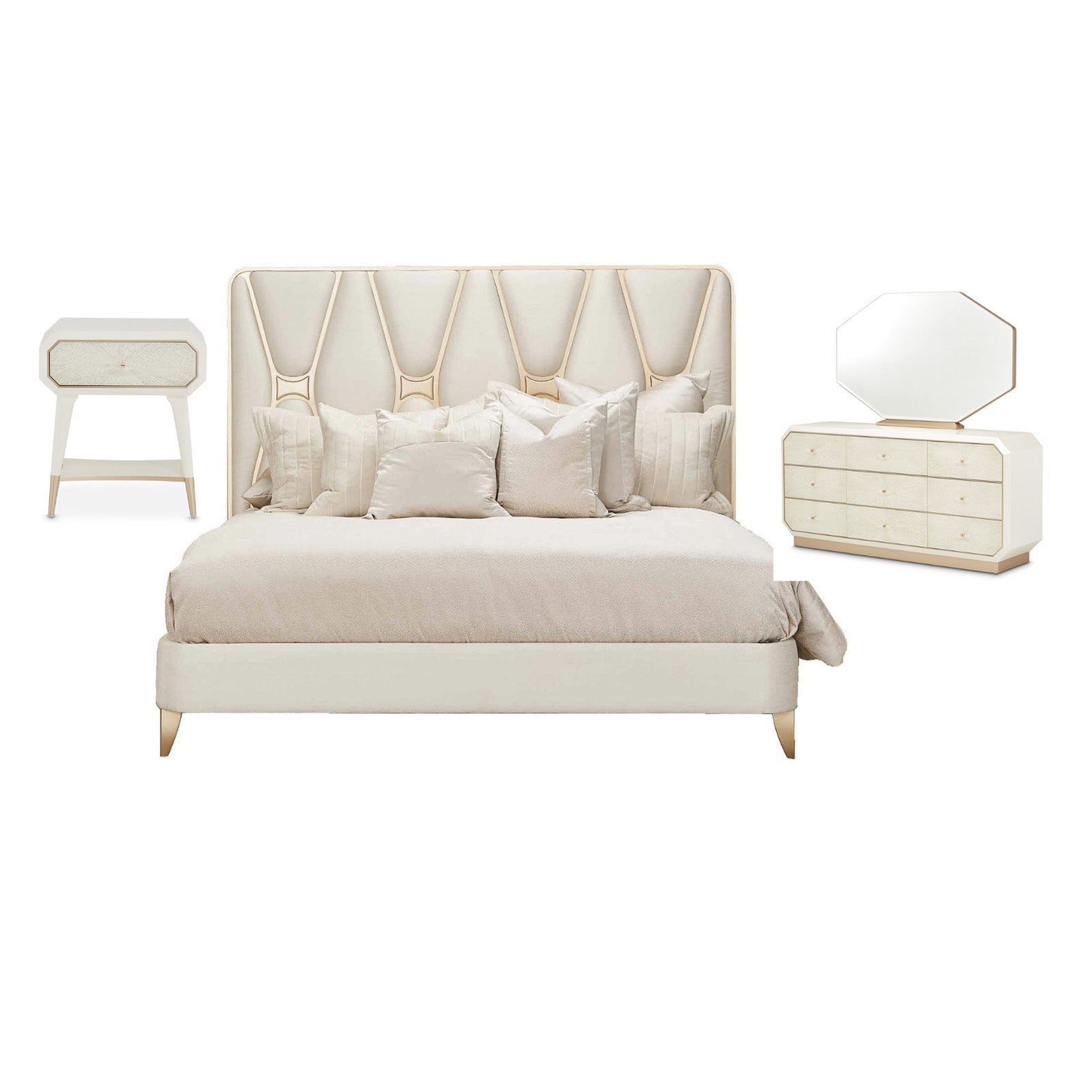 La Rachelle 6-Piece Bedroom Set - Medium Champagne Fabric