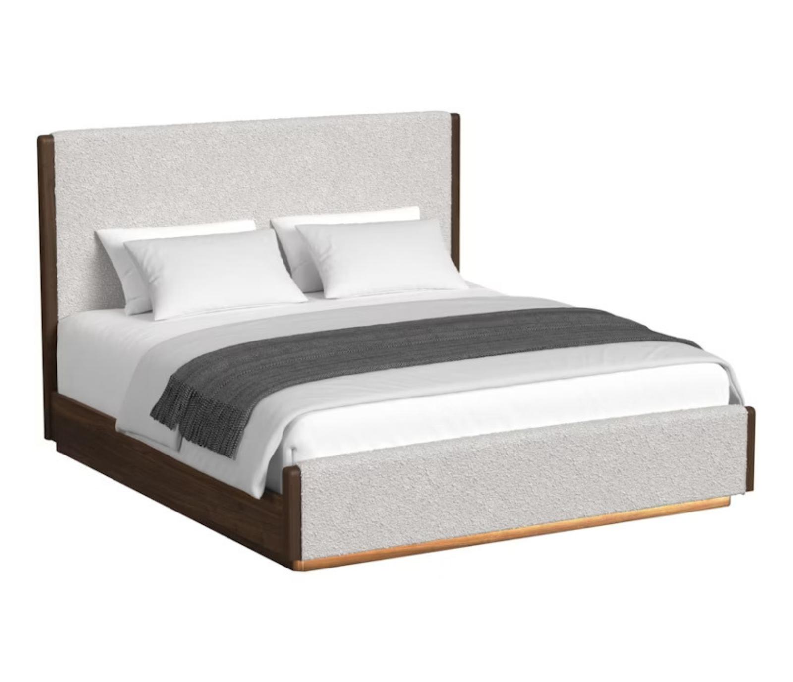 Brisden Upholstered Panel Bed  w/ LED Lights - Beige Boucle Fabric