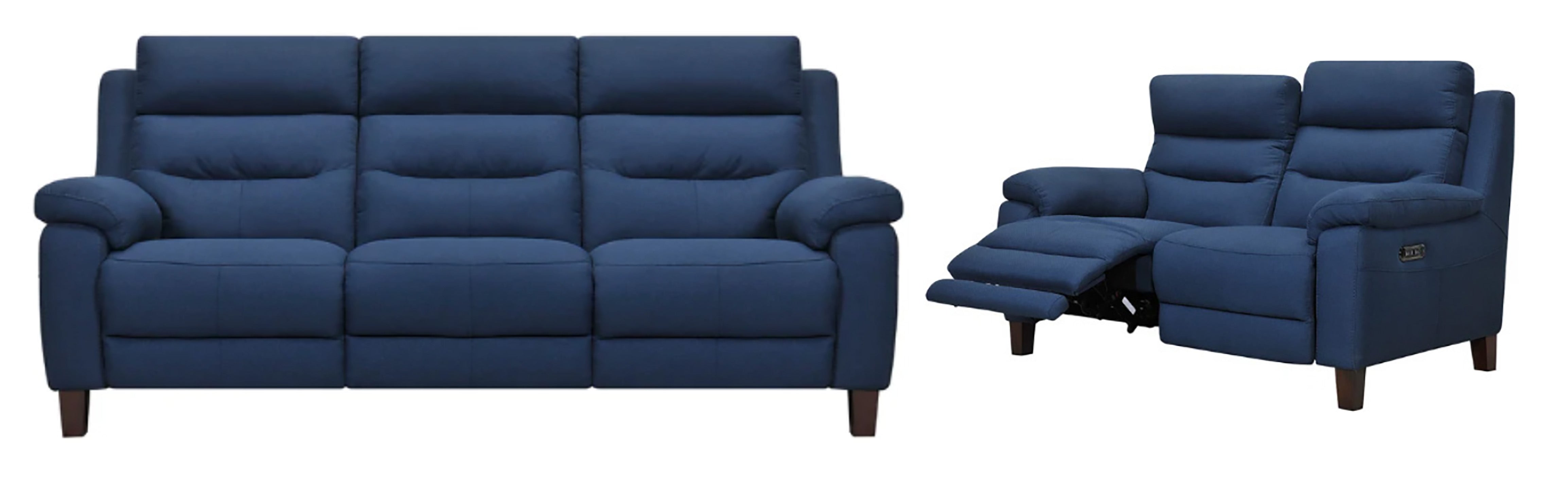 Crosby 2 Piece Sofa and Loveseat - Power Reclining w/ Power Headrests - Blue Fabric