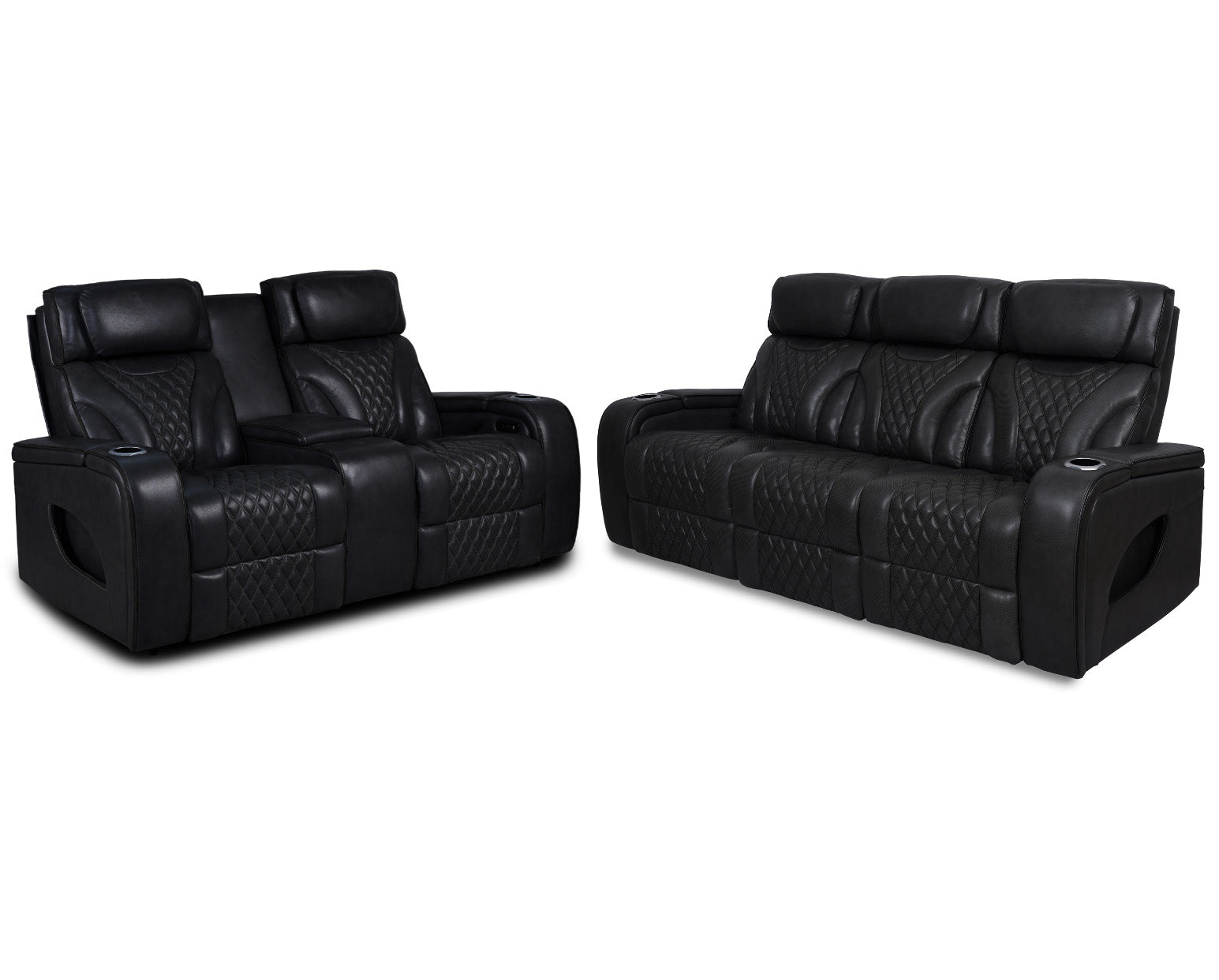 Nexus 2 Piece Power Reclining Sofa & Loveseat Set – Black Leather