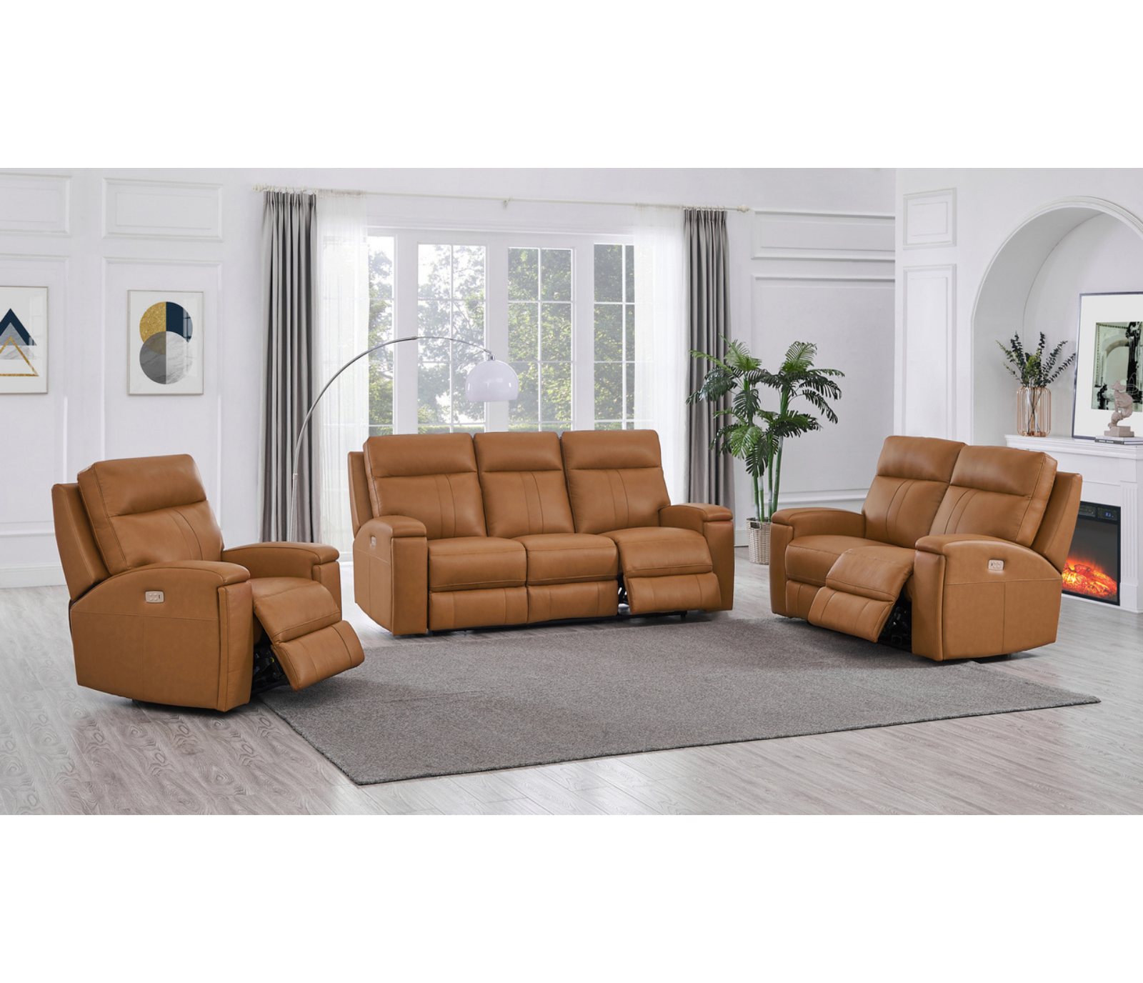 Denali Sofa - Power Reclining w/ Power Headrests - Cognac Leather