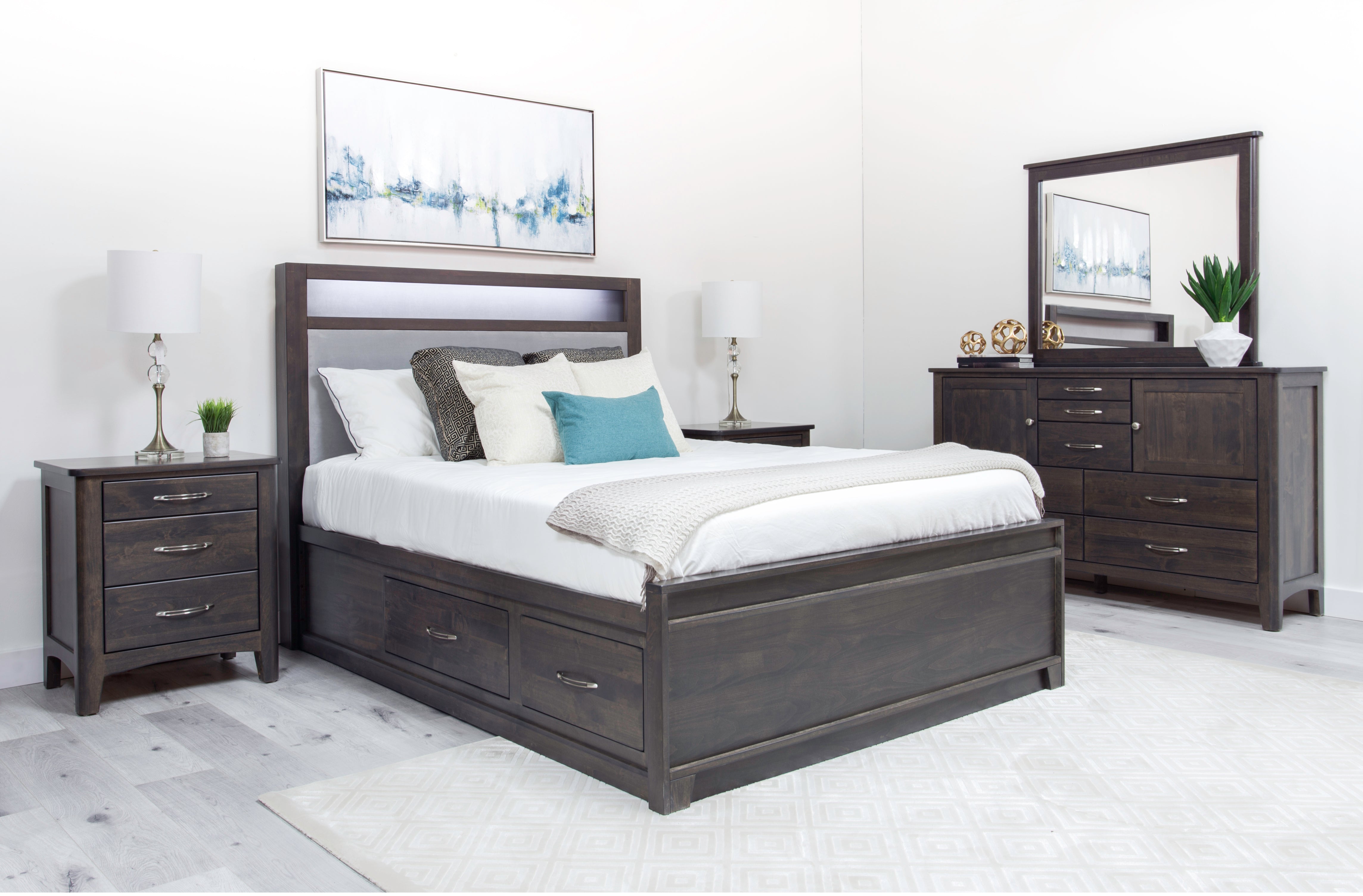 York Storage Bed w/ Upholstered Headboard & LED Lighting