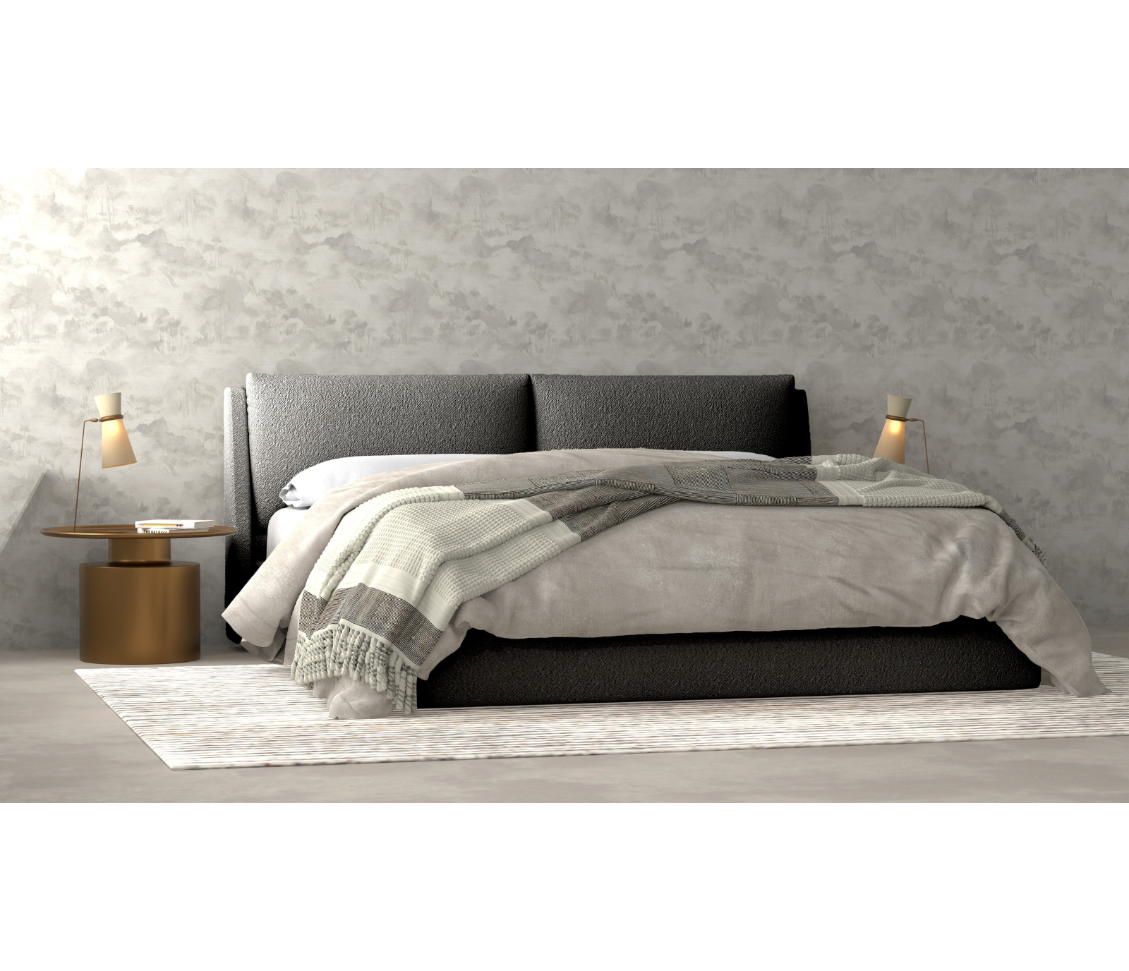 Snooze Upholstered Bed w/ Lift-Storage - Licorice Boucle