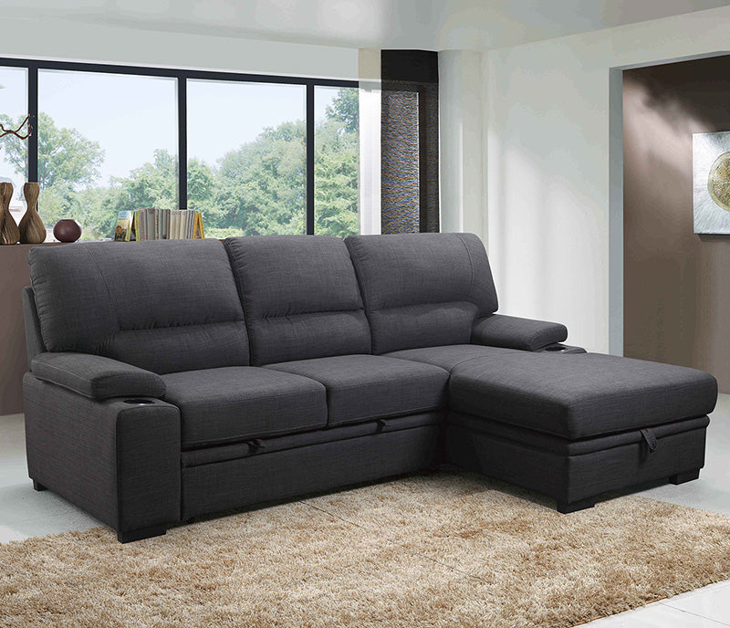 Philly 2 Piece Sectional w/ Sleeper - Charcoal Fabric