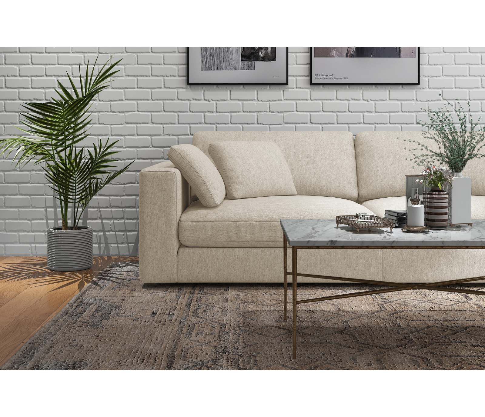Janelle 3 Piece Sectional - Beige Fabric