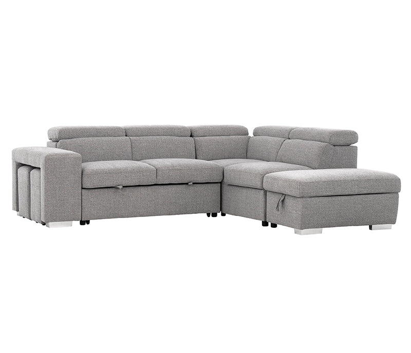 Kenna 3 Piece Sectional w/ Sleeper - Light Grey Fabric