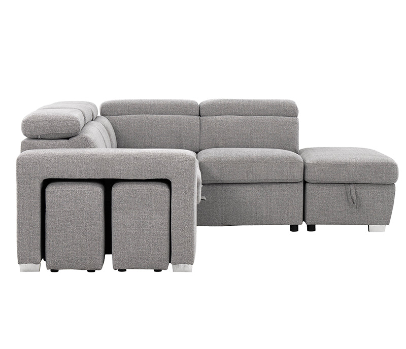 Kenna 3 Piece Sectional w/ Sleeper - Light Grey Fabric