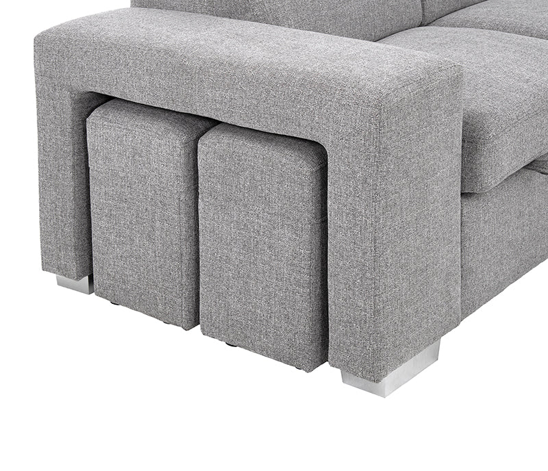 Kenna 3 Piece Sectional w/ Sleeper - Light Grey Fabric