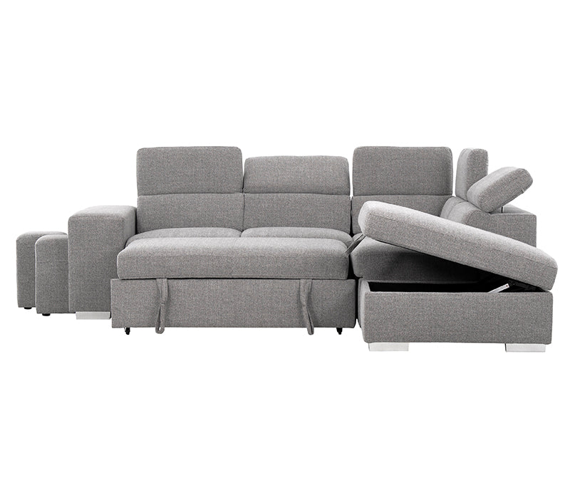 Kenna 3 Piece Sectional w/ Sleeper - Light Grey Fabric