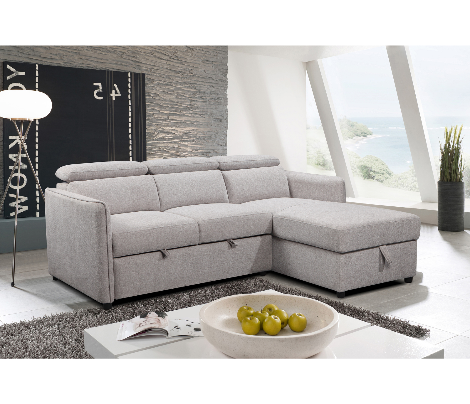 Nico 2 Piece Sectional w/ Pull-Out Sleeper - Light Grey Fabric