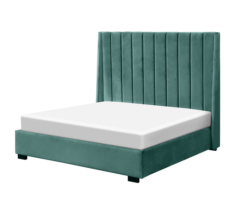 Row Upholstered Bed -  Emerald Green