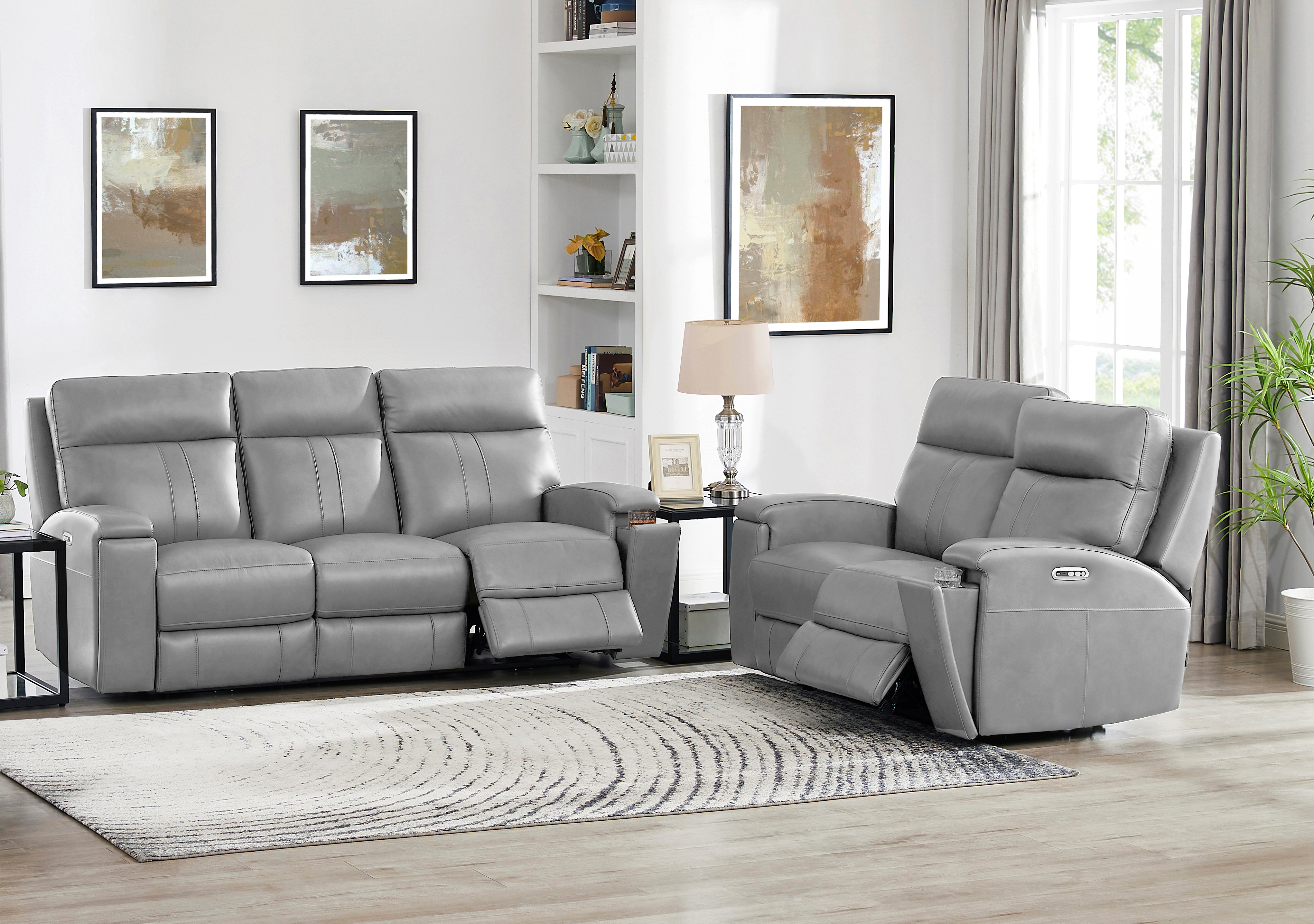 Denali Sofa - Power Reclining w/ Power Headrests - Silver Grey Leather