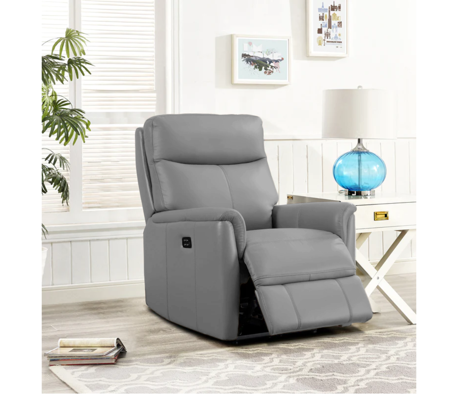 Carson Chair - Power Reclining w/ Power Headrest - Silver Grey Leather