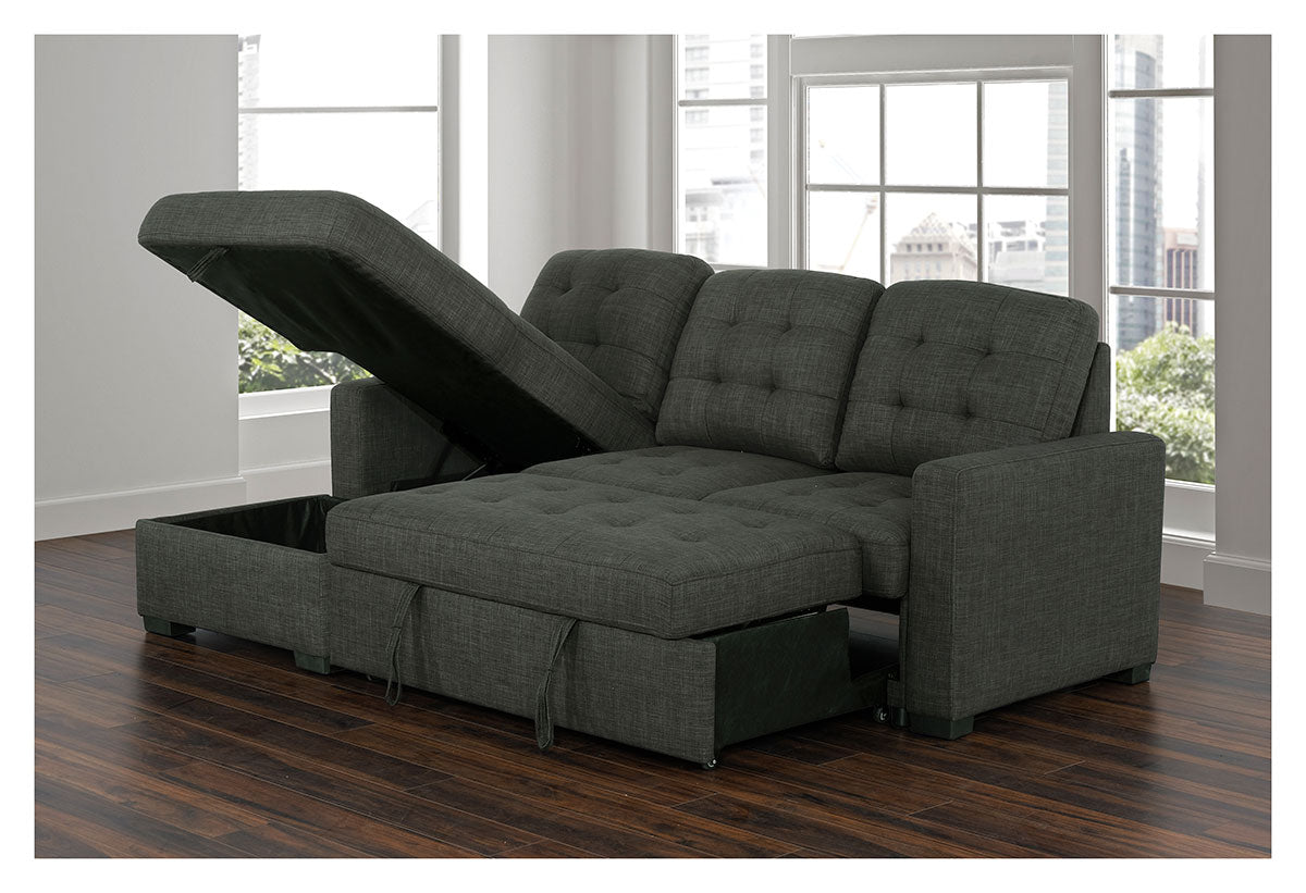 Della 2 Piece Sectional w/ Sleeper - Charcoal Fabric