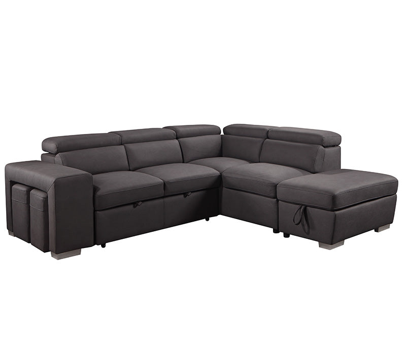 Kenna 3 Piece Sectional w/ Sleeper - Charcoal Fabric