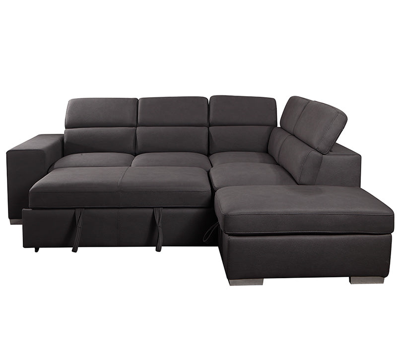 Kenna 3 Piece Sectional w/ Sleeper - Charcoal Fabric