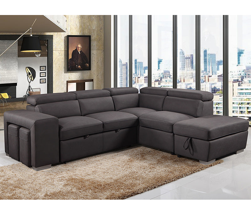 Kenna 3 Piece Sectional w/ Sleeper - Charcoal Fabric