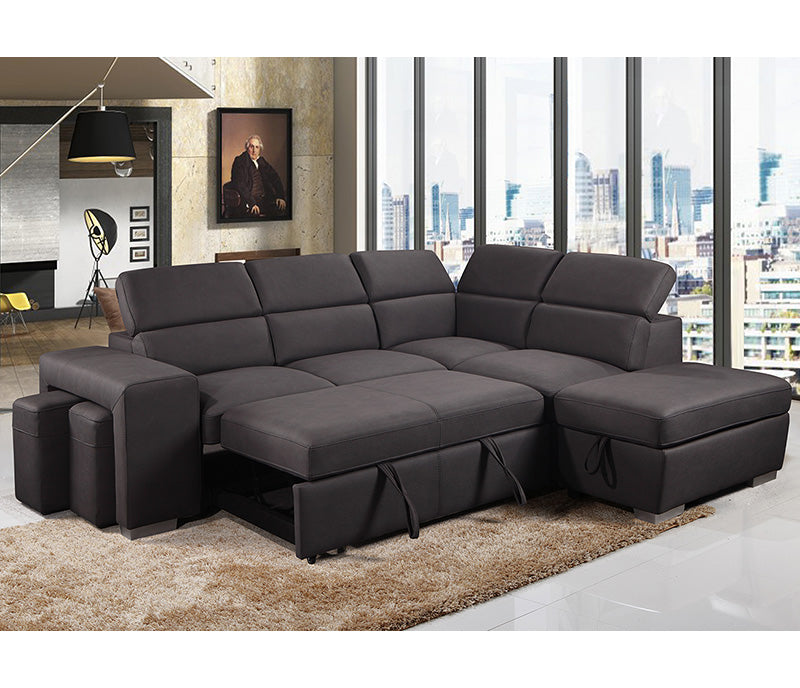 Kenna 3 Piece Sectional w/ Sleeper - Charcoal Fabric