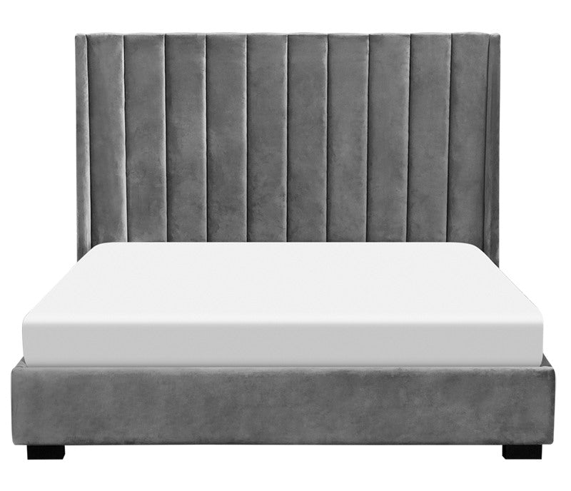 Row Upholstered Bed - Platinum Grey